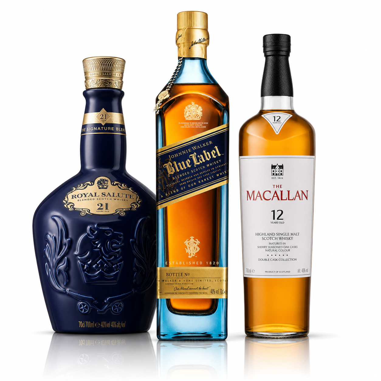 Royal Salut, Blue Label, Macallan 12